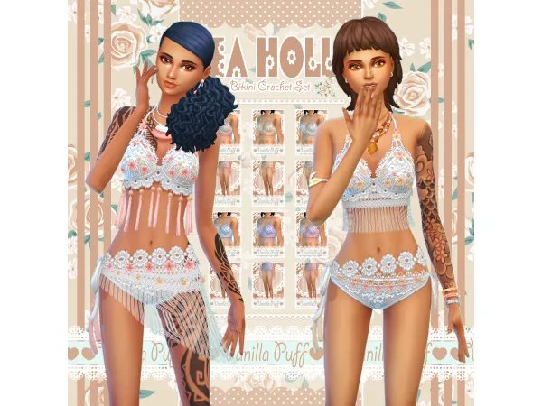 Maxis Match Vanilla Puff Sims 4 Clothes SEA HOLLY Bikini Crochet Set by Vanilla Puff Sims CC - The Sims 4 Custom Content