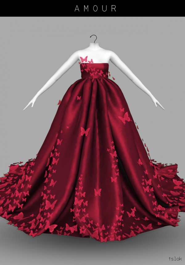Alpha [tslok] Amour Butterfly Dress by simsfinds - The Sims 4 Custom Content
