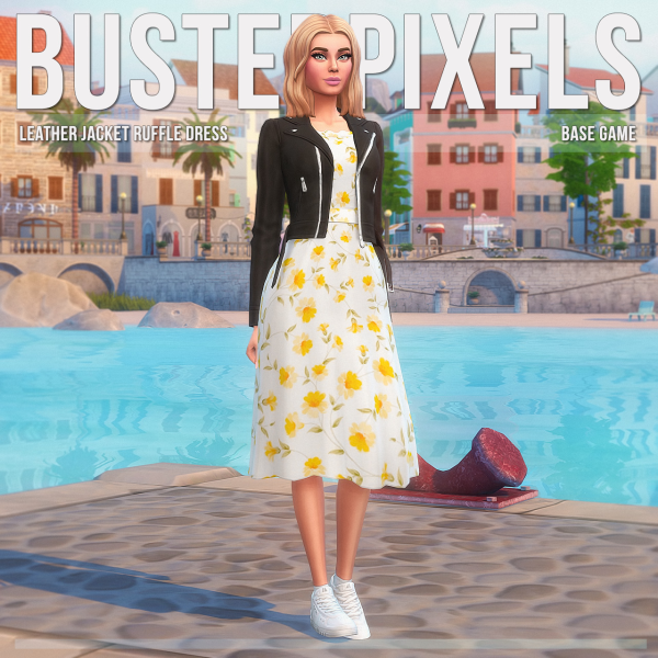 Maxis Match Leather Jacket Ruffle Dress by simsfinds - The Sims 4 Custom Content