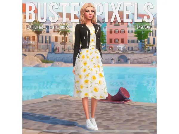 Maxis Match Leather Jacket Ruffle Dress - The Sims 4 Custom Content