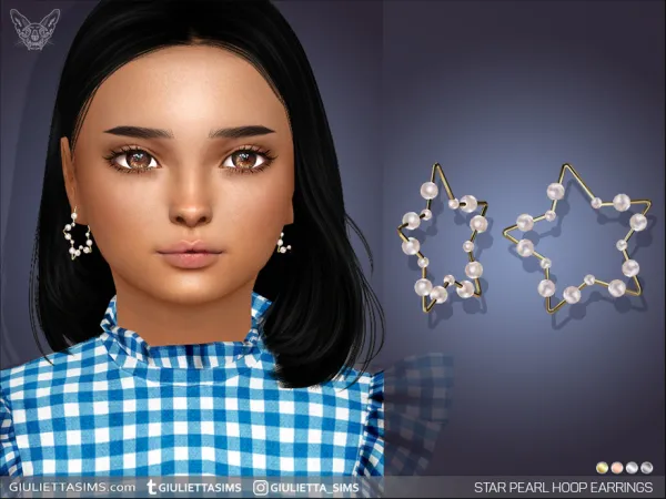 Alpha Star Pearl Hoop Earrings For Kids by feyona - The Sims 4 Custom Content