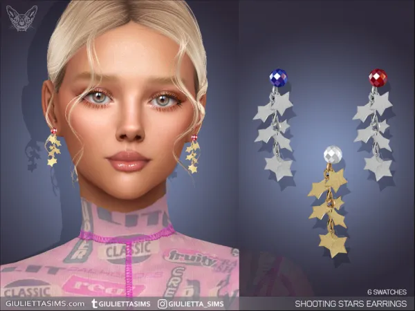 Alpha Shooting Stars Drop Earrings by feyona - The Sims 4 Custom Content