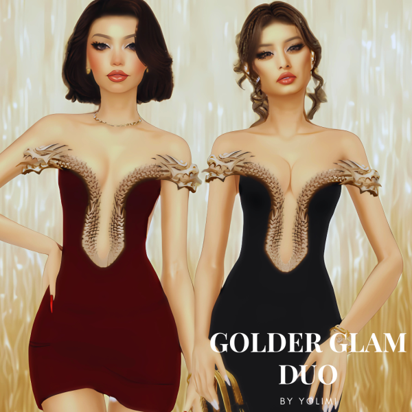 Alpha Golden Glam Duo by yolimi - The Sims 4 custom content