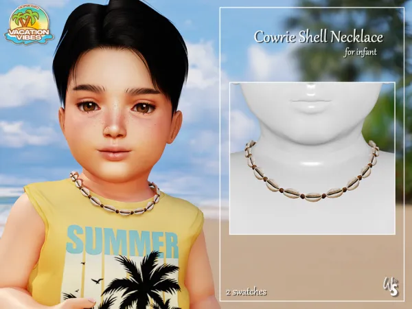 Alpha Vacation Vibes Cowrie Shell Necklace for infant by wisteriasims - The Sims 4 Custom Content