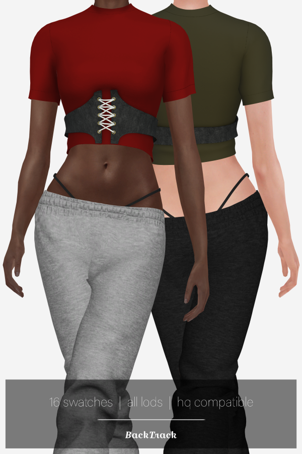 Alpha Corset Belted Tshirt Show Off Trackpants by BackTrack - The Sims 4 Custom Content