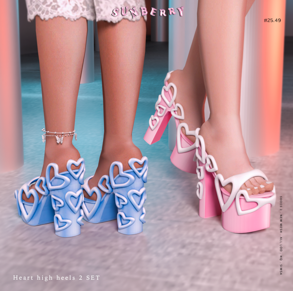 Alpha [SUNBERRY] 2549 Heart high heels 2Set by simsfinds - The Sims 4 Custom Content