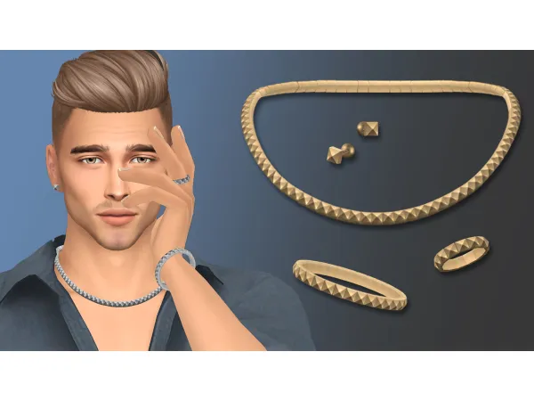 Maxis Match MENS PYRAMID STUD JEWELRY SET by NataliS - The Sims 4 Custom Content