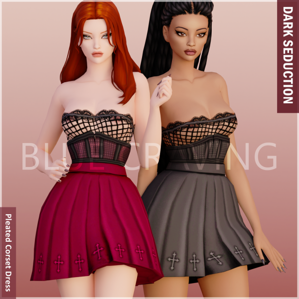 Maxis Match Blue Craving Pleated Corset Dress by bluecraving - The Sims 4 Custom Content