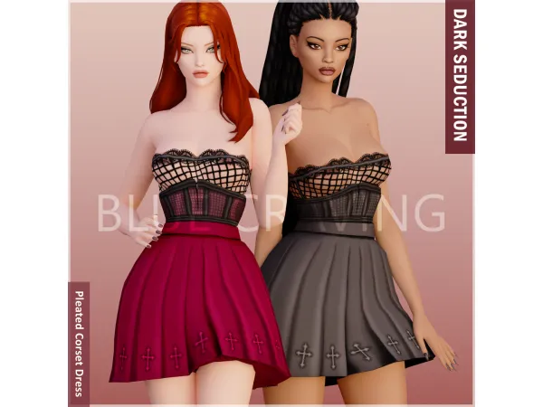Maxis Match Blue Craving Pleated Corset Dress - The Sims 4 Custom Content