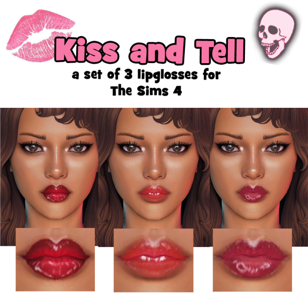Alpha Kiss and Tell a set of 3 lip glosses by simsfinds - The Sims 4 Custom Content