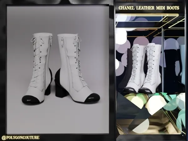 Alpha Chanel Leather Midi Boots by polygoncouture - The Sims 4 custom content