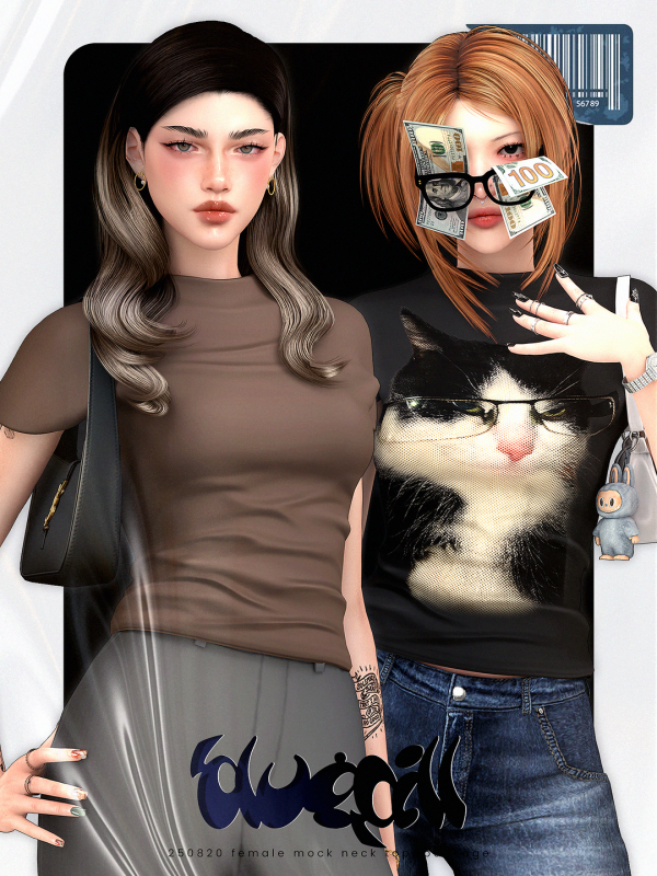 Alpha (Bluepill) 250820 female mock neck top by simsfinds - The Sims 4 Custom Content