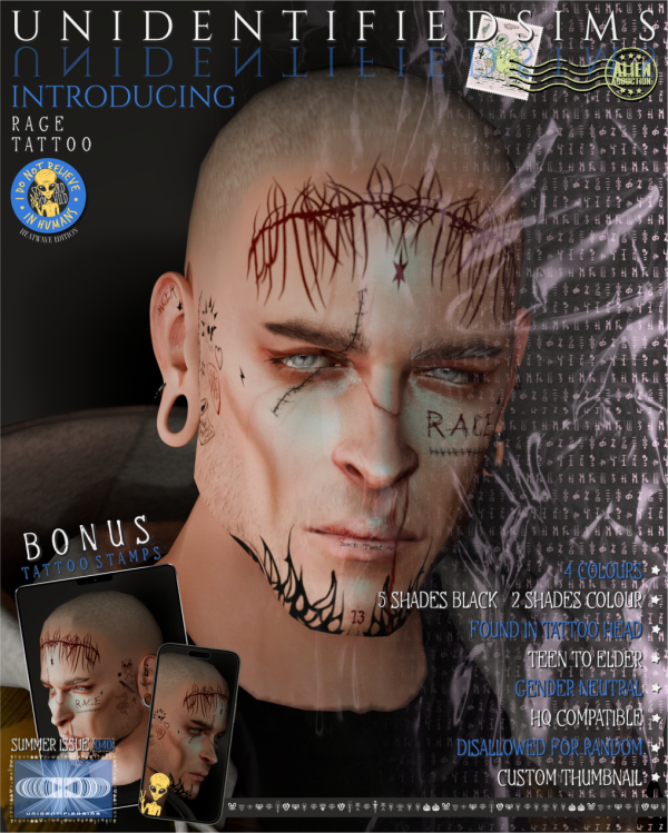 Mix Rage Tattoo with Bonus Stamps by unidentifiedsims - The Sims 4 Custom Content