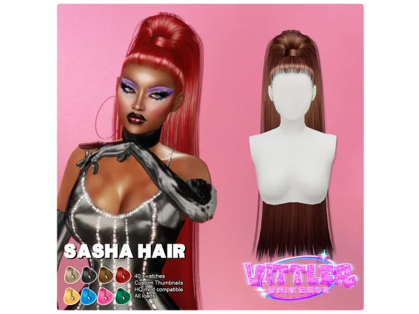 Alpha Sasha Female Hair by VittlerUniverse - The Sims 4 Custom Content