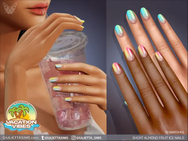 Alpha Vacation Vibes Short Almond Fruit Ice Nails - The Sims 4 Custom Content