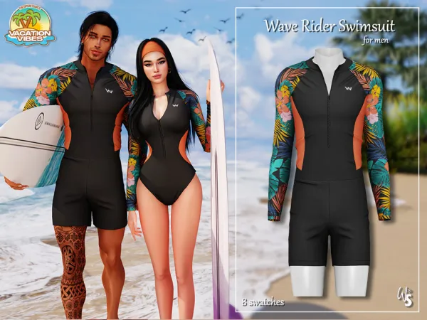 Alpha Vacation Vibes Wave Rider Swimsuit for men by wisteriasims - The Sims 4 Custom Content