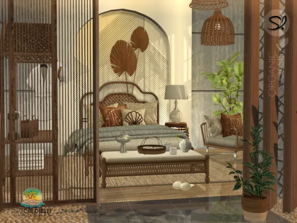 Alpha Organic Oasis Hotel Suite Bedroom by simcredible - The Sims 4 Custom Content