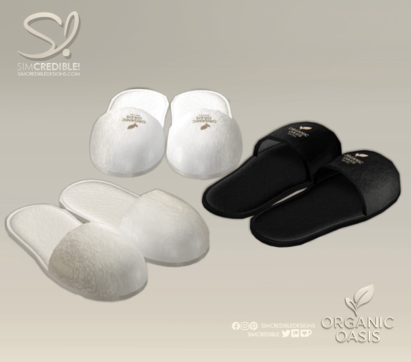 Alpha Organic Oasis Hotel Suite Extras Slippers by simcredible - The Sims 4 Custom Content
