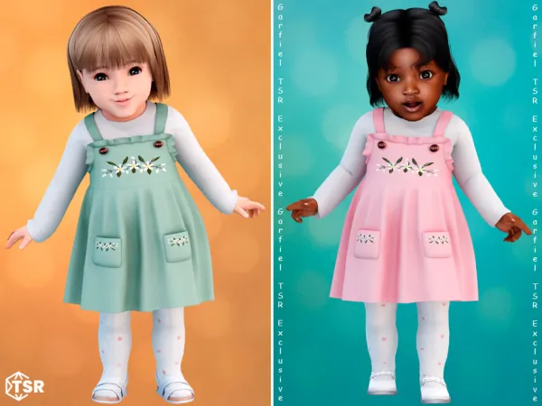 Mix Infant Cozy pinafore dress with embroidery by Garfiel - The Sims 4 Custom Content