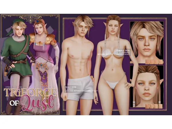 Alpha Triforce Of Lust Collab [SMSims x Shimydim x OneOfTheseDays] Hero Princess SKINS tray files - The Sims 4 Custom Content