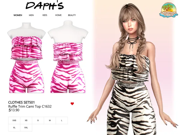 Alpha Daph's VacationVibes Clothes SET501 Ruffle Trim Cami Top C1632 - The Sims 4 Custom Content