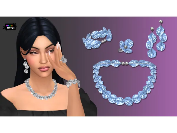 Maxis Match PEARL PETALS JEWELRY SET by NataliS - The Sims 4 Custom Content