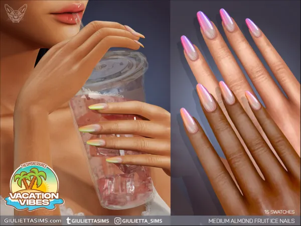 Alpha Vacation Vibes Medium Almond Fruit Ice Nails by feyona - The Sims 4 Custom Content