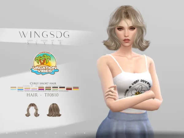 Alpha WINGS TF0810 Curly short hair by wingssims - The Sims 4 Custom Content
