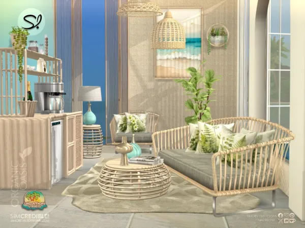 Alpha Organic Oasis Hotel Suite Living Area by simcredible - The Sims 4 Custom Content