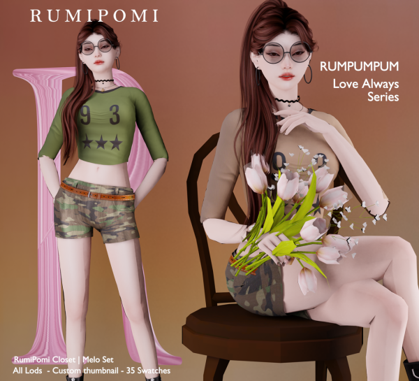 Alpha Rumpumpum_Melo Set Outfit by rumi_pomi - The Sims 4 Custom Content