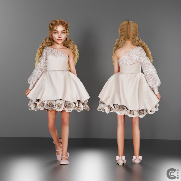 Alpha Child One Shoulder Floral Mini Dress cool_content_star by cool_content_star - The Sims 4 Custom Content