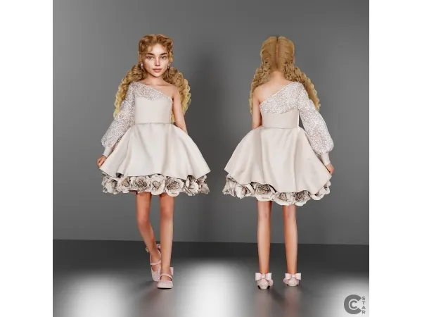 Child One-Shoulder Floral Mini Dress - cool_content_star