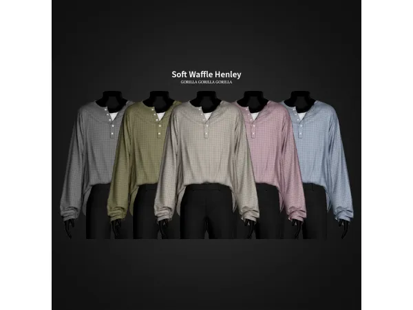 Alpha Soft Waffle Henley by gorillax3 - The Sims 4 Custom Content