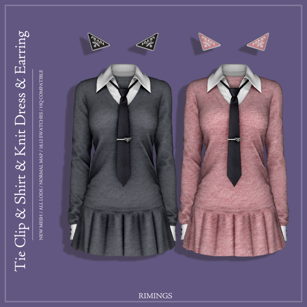 Alpha [RIMINGS] Tie Clip Shirt Knit Dress Earring by simsfinds - The Sims 4 Custom Content