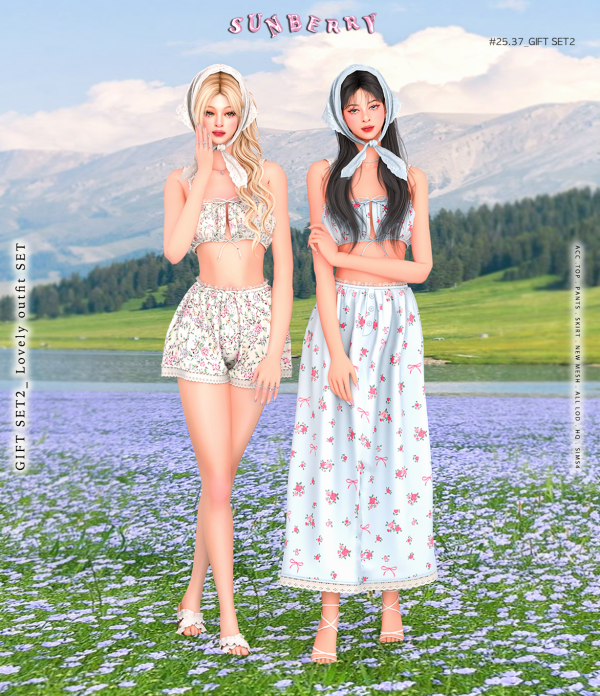 Alpha [SUNBERRY] 2537 GIFT SET2 Lovely outfit set by simsfinds - The Sims 4 Custom Content