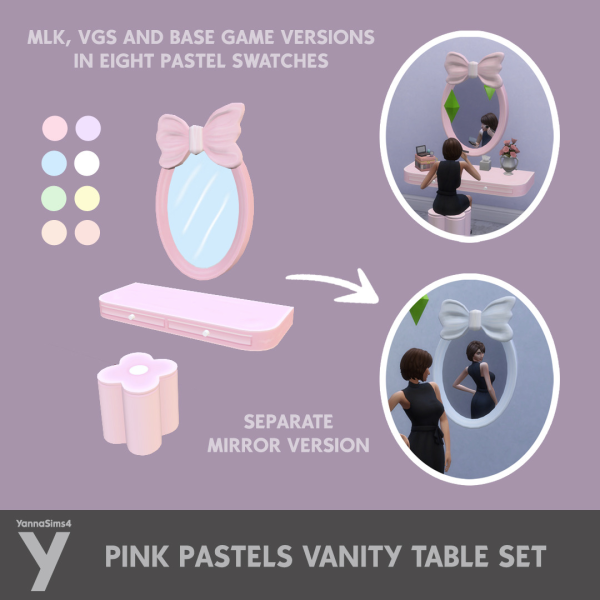 Maxis Match Pink Pastels Vanity Table Set by simsfinds - The Sims 4 Custom Content
