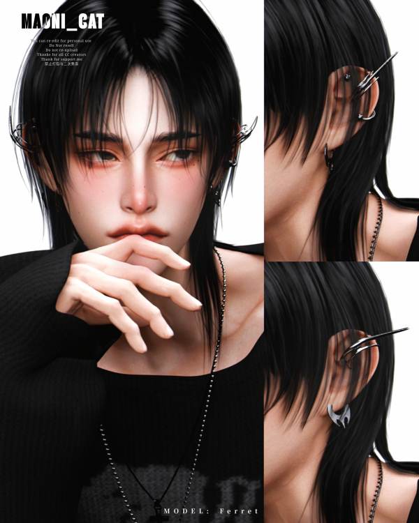 Alpha Earring No13 Titanium gold dagger by simsfinds - The Sims 4 Custom Content