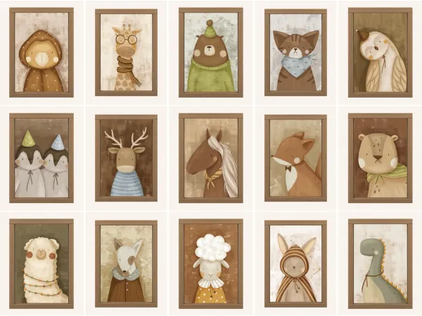 Mix NURSERY ANIMAL PAINTING 30 Art Prints by simsfinds - The Sims 4 Custom Content