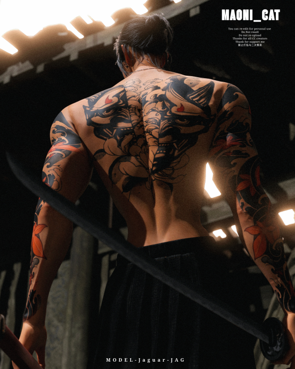 Mix Gang Related oni mask tattoo by simsfinds - The Sims 4 Custom Content