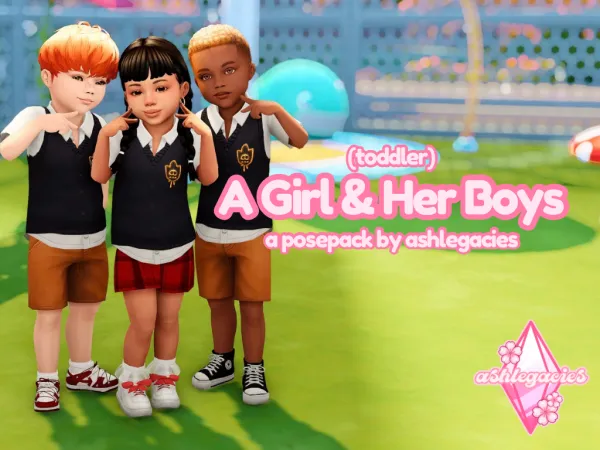 Mix A Girl Her Boys (Toddler) Posepack - The Sims 4 Custom Content