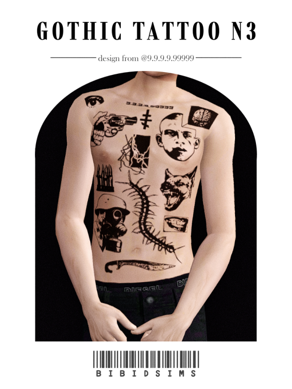 Mix [BIBIDSIMS] Gothic Tattoo N3 by simsfinds - The Sims 4 Custom Content