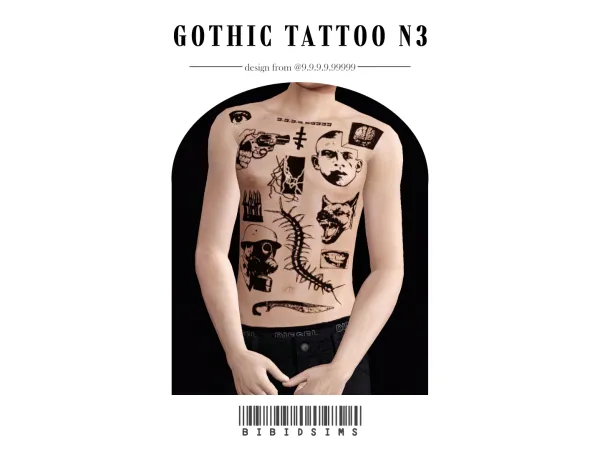 Mix [BIBIDSIMS] Gothic Tattoo N3 - The Sims 4 Custom Content