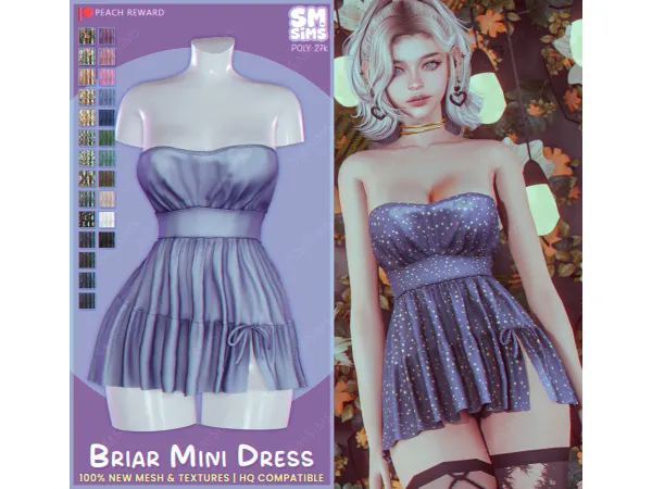 Alpha PEACH Briar Mini Dress by SMSims - The Sims 4 Custom Content