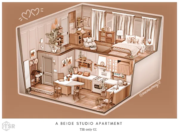 Mix A beige Studio Apartment by moniamay72 - The Sims 4 Custom Content