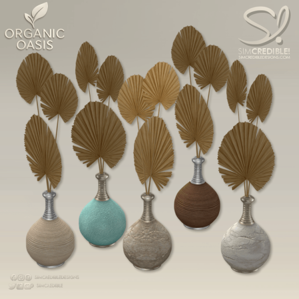 Alpha Organic Oasis Hotel Suite Extras Dried Palm Vase by simcredible - The Sims 4 Custom Content