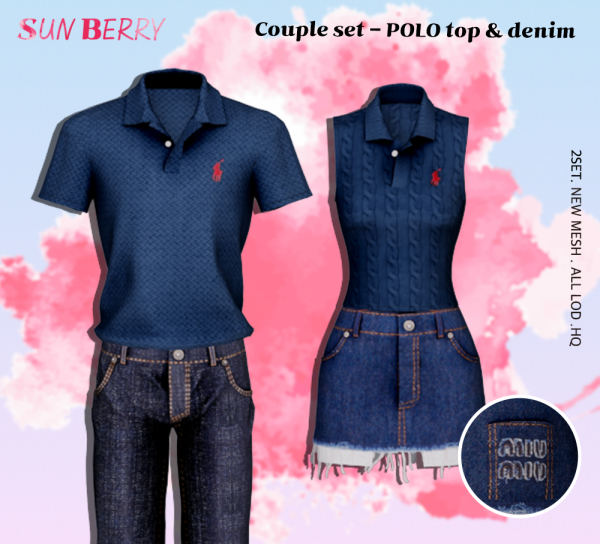 Alpha Couple set POLO top denim by simsfinds - The Sims 4 Custom Content