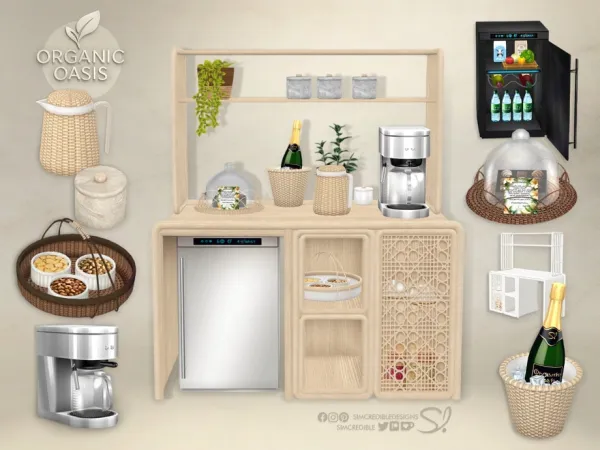 Alpha Organic Oasis Hotel Suite Minibar by simcredible - The Sims 4 Custom Content