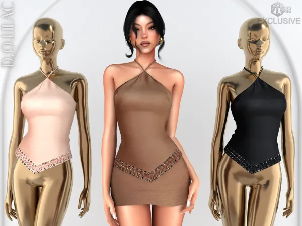 Alpha Eyelet Detailed Silk Halter Top DO0931 by d-o-lilac - The Sims 4 Custom Content
