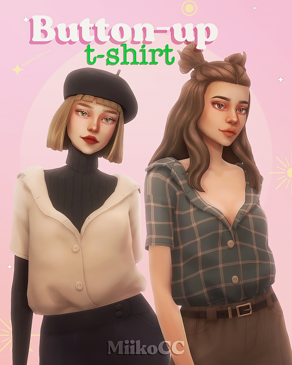 Maxis Match Button up t shirt by simsfinds - The Sims 4 Custom Content
