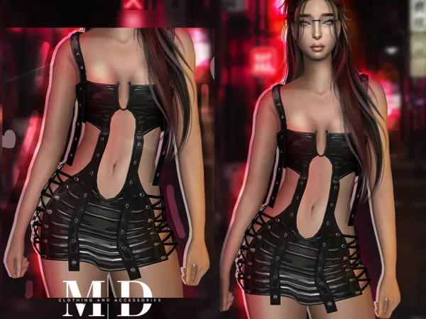 Alpha Vanessa short leather dress by mydarling20 - The Sims 4 Custom Content